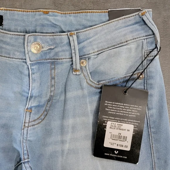 True Religion Women's Billie Mid Rise Straight Leg Jean, Light Wash, Size 24 - Picture 7 of 13